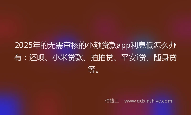 2025年的无需审核的小额贷款app利息低怎么办有：还呗、小米贷款、拍拍贷、平安i贷、随身贷等。