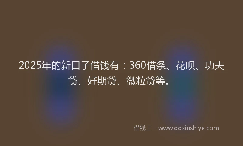 2025年的新口子借钱有：360借条、花呗、功夫贷、好期贷、微粒贷等。