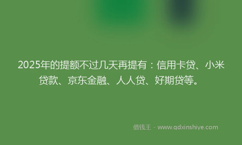 2025年的提额不过几天再提有：信用卡贷、小米贷款、京东金融、人人贷、好期贷等。