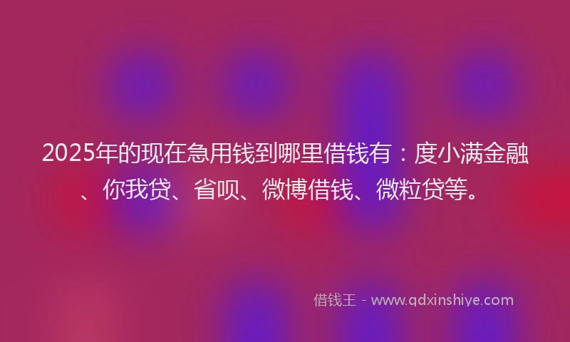 2025年的现在急用钱到哪里借钱有：度小满金融、你我贷、省呗、微博借钱、微粒贷等。