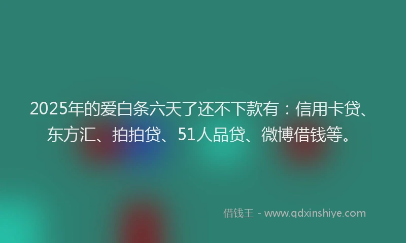 2025年的爱白条六天了还不下款有：信用卡贷、东方汇、拍拍贷、51人品贷、微博借钱等。