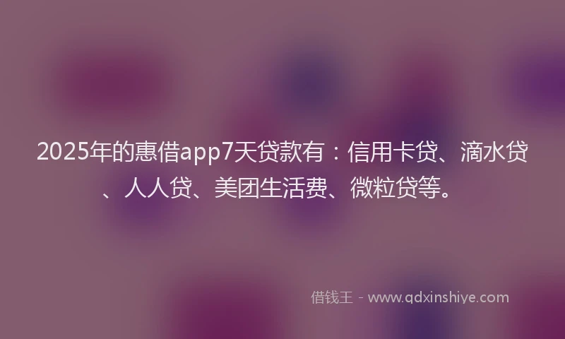 2025年的惠借app7天贷款有：信用卡贷、滴水贷、人人贷、美团生活费、微粒贷等。