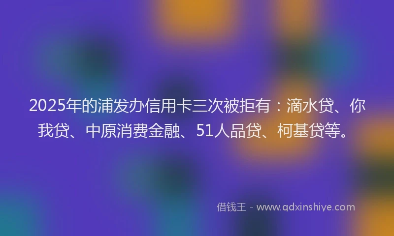 2025年的浦发办信用卡三次被拒有：滴水贷、你我贷、中原消费金融、51人品贷、柯基贷等。