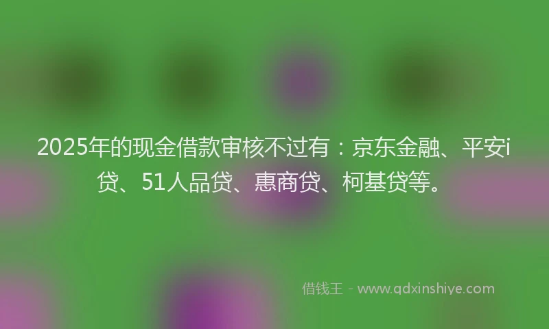 2025年的现金借款审核不过有：京东金融、平安i贷、51人品贷、惠商贷、柯基贷等。