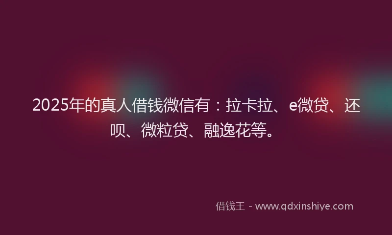 2025年的真人借钱微信有：拉卡拉、e微贷、还呗、微粒贷、融逸花等。
