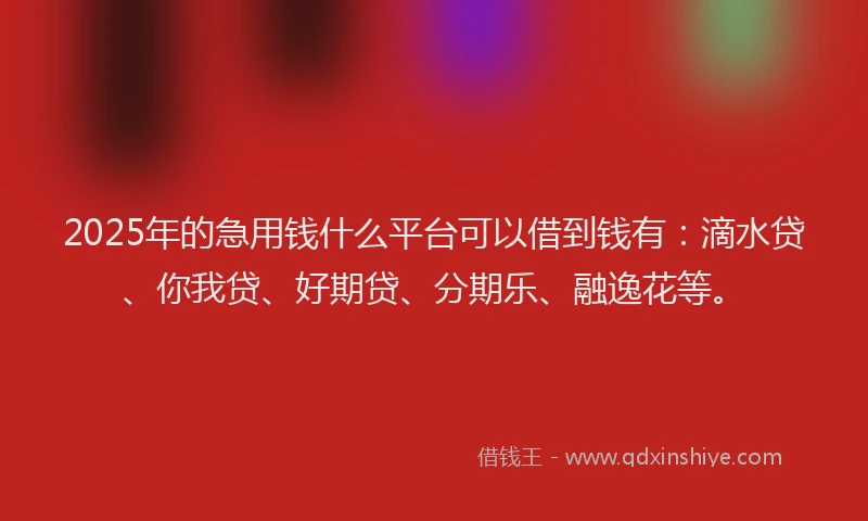 2025年的急用钱什么平台可以借到钱有：滴水贷、你我贷、好期贷、分期乐、融逸花等。