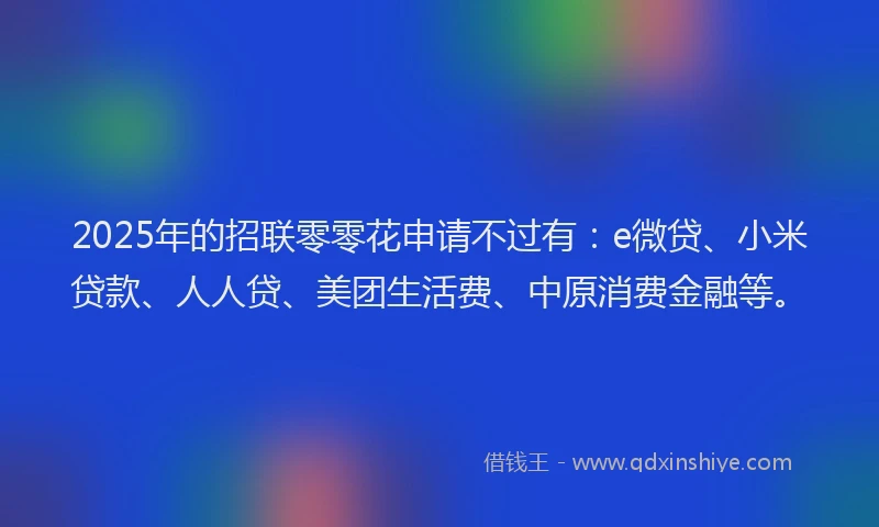 2025年的招联零零花申请不过有：e微贷、小米贷款、人人贷、美团生活费、中原消费金融等。