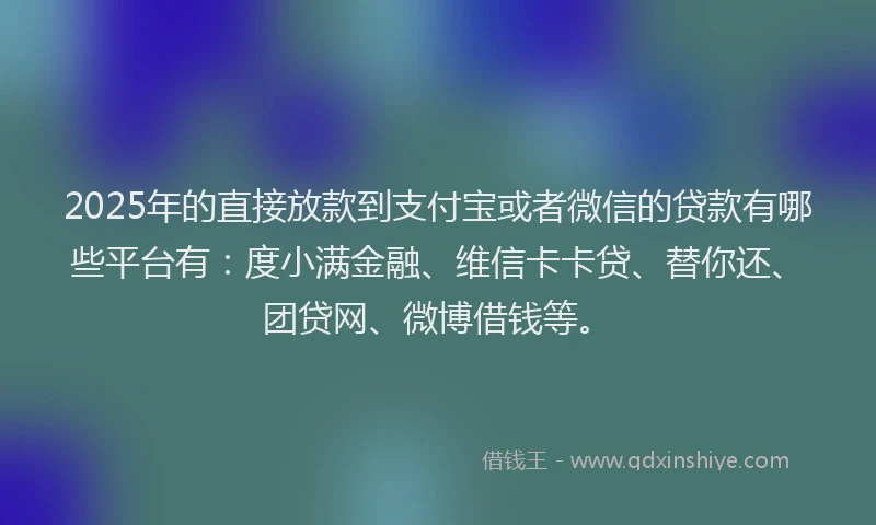2025年的直接放款到支付宝或者微信的贷款有哪些平台有：度小满金融、维信卡卡贷、替你还、团贷网、微博借钱等。