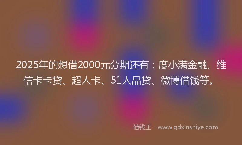 2025年的想借2000元分期还有：度小满金融、维信卡卡贷、超人卡、51人品贷、微博借钱等。