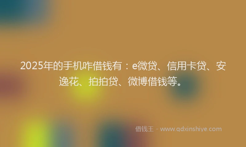 2025年的手机咋借钱有：e微贷、信用卡贷、安逸花、拍拍贷、微博借钱等。
