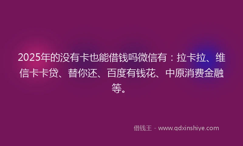 2025年的没有卡也能借钱吗微信有：拉卡拉、维信卡卡贷、替你还、百度有钱花、中原消费金融等。