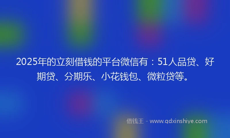 2025年的立刻借钱的平台微信有：51人品贷、好期贷、分期乐、小花钱包、微粒贷等。