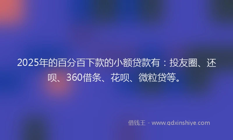 2025年的百分百下款的小额贷款有：投友圈、还呗、360借条、花呗、微粒贷等。