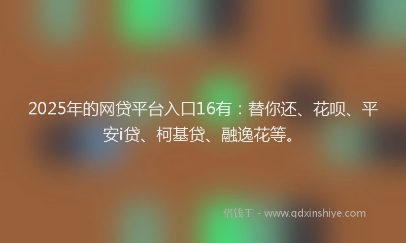2025年的网贷平台入口16有：替你还、花呗、平安i贷、柯基贷、融逸花等。