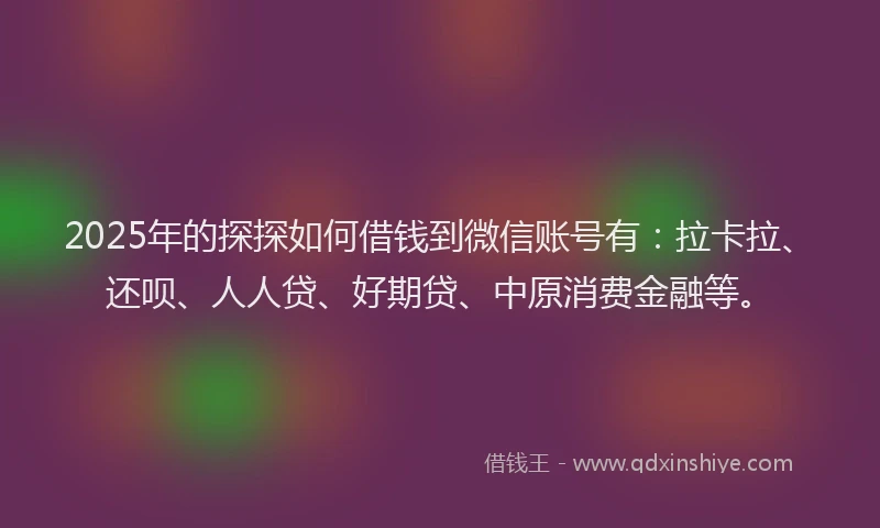 2025年的探探如何借钱到微信账号有：拉卡拉、还呗、人人贷、好期贷、中原消费金融等。