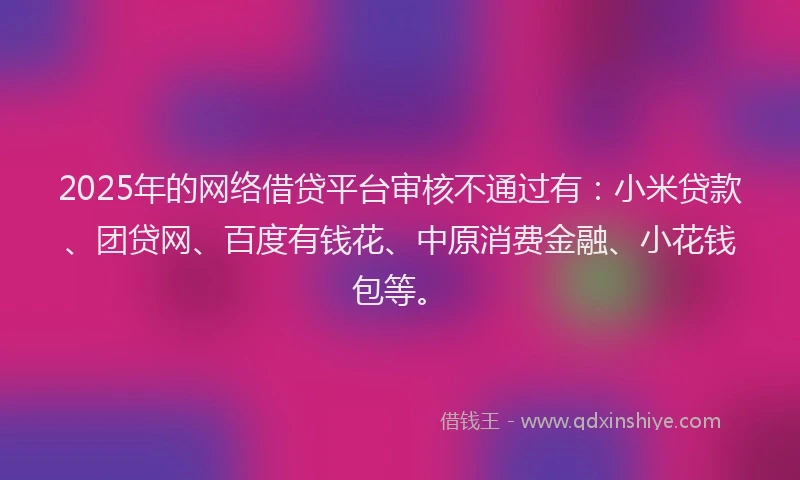 2025年的网络借贷平台审核不通过有：小米贷款、团贷网、百度有钱花、中原消费金融、小花钱包等。