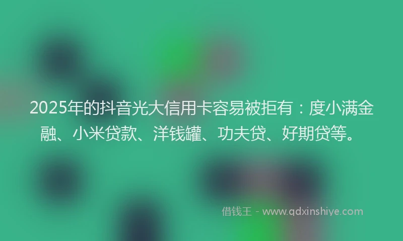 2025年的抖音光大信用卡容易被拒有：度小满金融、小米贷款、洋钱罐、功夫贷、好期贷等。