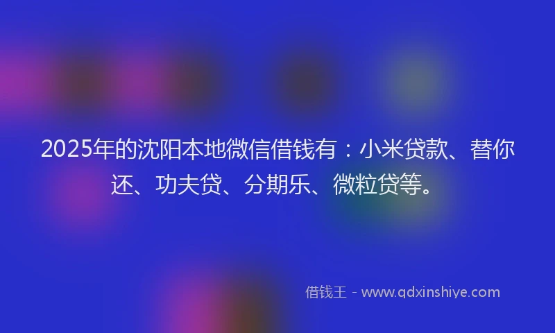 2025年的沈阳本地微信借钱有：小米贷款、替你还、功夫贷、分期乐、微粒贷等。