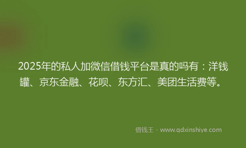 2025年的私人加微信借钱平台是真的吗有：洋钱罐、京东金融、花呗、东方汇、美团生活费等。