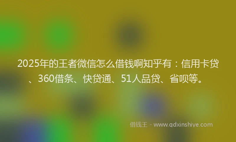2025年的王者微信怎么借钱啊知乎有：信用卡贷、360借条、快贷通、51人品贷、省呗等。