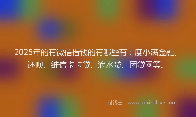 2025年的有微信借钱的有哪些有：度小满金融、还呗、维信卡卡贷、滴水贷、团贷网等。