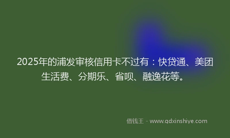 2025年的浦发审核信用卡不过有:快贷通、美团生活费、分期乐、省呗、融逸花等。