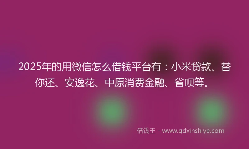 2025年的用微信怎么借钱平台有：小米贷款、替你还、安逸花、中原消费金融、省呗等。