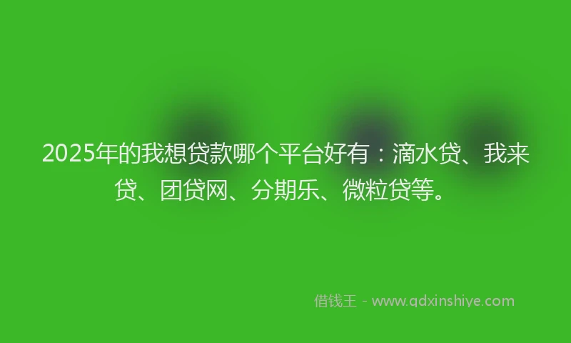 2025年的我想贷款哪个平台好有：滴水贷、我来贷、团贷网、分期乐、微粒贷等。