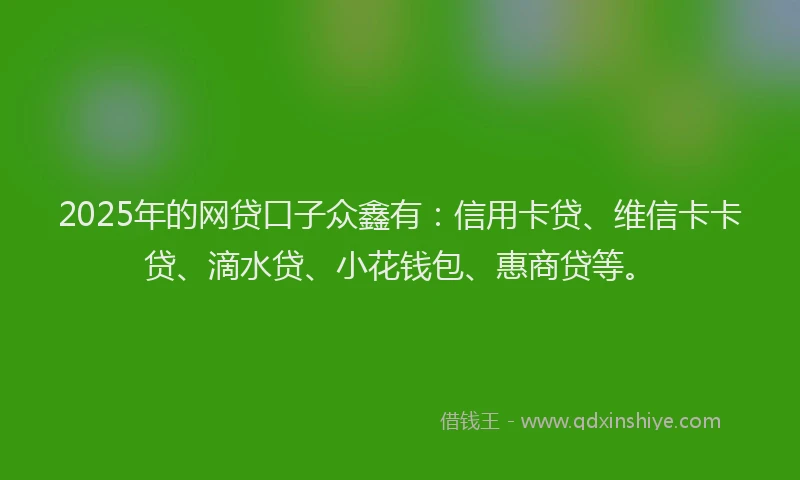2025年的网贷口子众鑫有：信用卡贷、维信卡卡贷、滴水贷、小花钱包、惠商贷等。