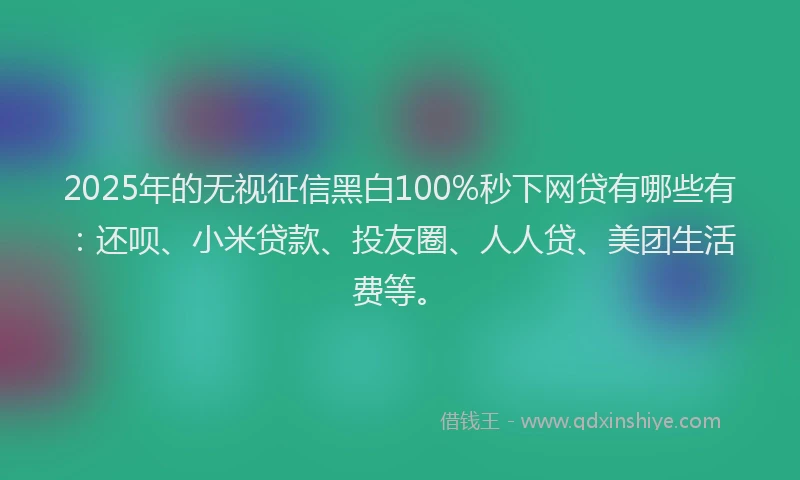 2025年的无视征信黑白100%秒下网贷有哪些有：还呗、小米贷款、投友圈、人人贷、美团生活费等。