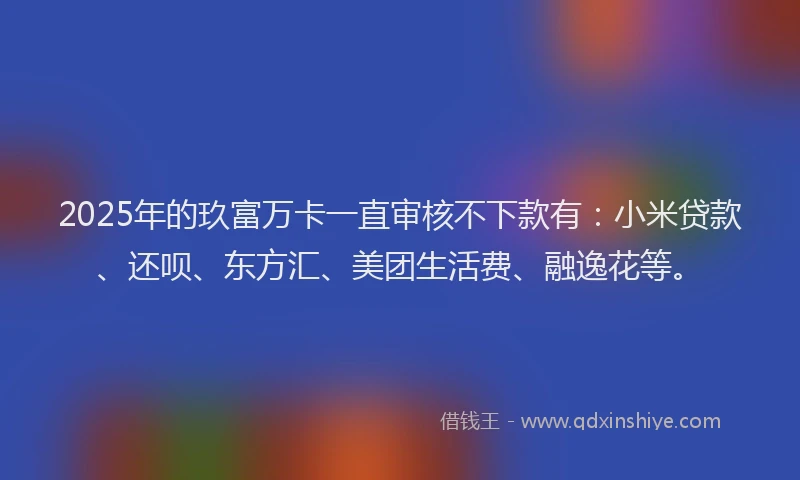 2025年的玖富万卡一直审核不下款有：小米贷款、还呗、东方汇、美团生活费、融逸花等。