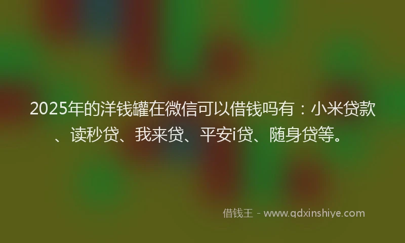 2025年的洋钱罐在微信可以借钱吗有：小米贷款、读秒贷、我来贷、平安i贷、随身贷等。