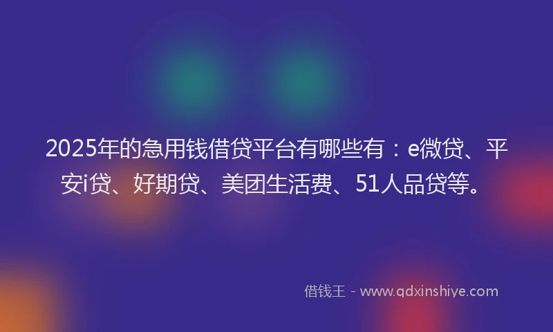 2025年的急用钱借贷平台有哪些有：e微贷、平安i贷、好期贷、美团生活费、51人品贷等。