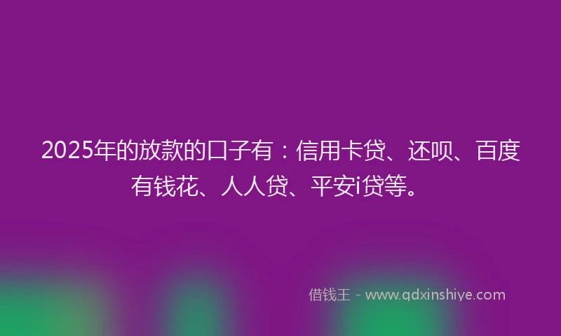 2025年的放款的口子有：信用卡贷、还呗、百度有钱花、人人贷、平安i贷等。
