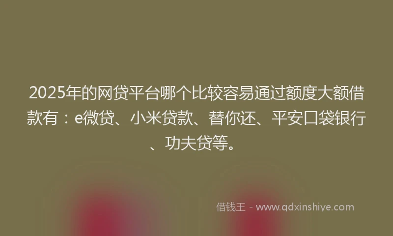 2025年的网贷平台哪个比较容易通过额度大额借款有：e微贷、小米贷款、替你还、平安口袋银行、功夫贷等。