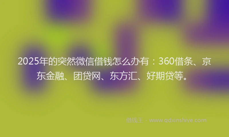 2025年的突然微信借钱怎么办有：360借条、京东金融、团贷网、东方汇、好期贷等。
