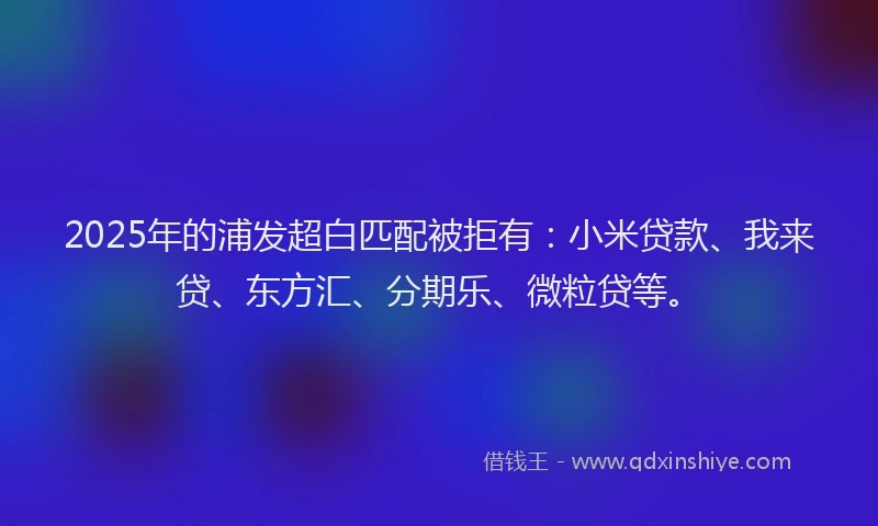 2025年的浦发超白匹配被拒有：小米贷款、我来贷、东方汇、分期乐、微粒贷等。