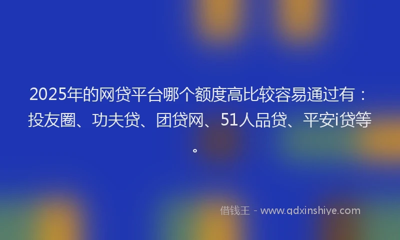 2025年的网贷平台哪个额度高比较容易通过有：投友圈、功夫贷、团贷网、51人品贷、平安i贷等。