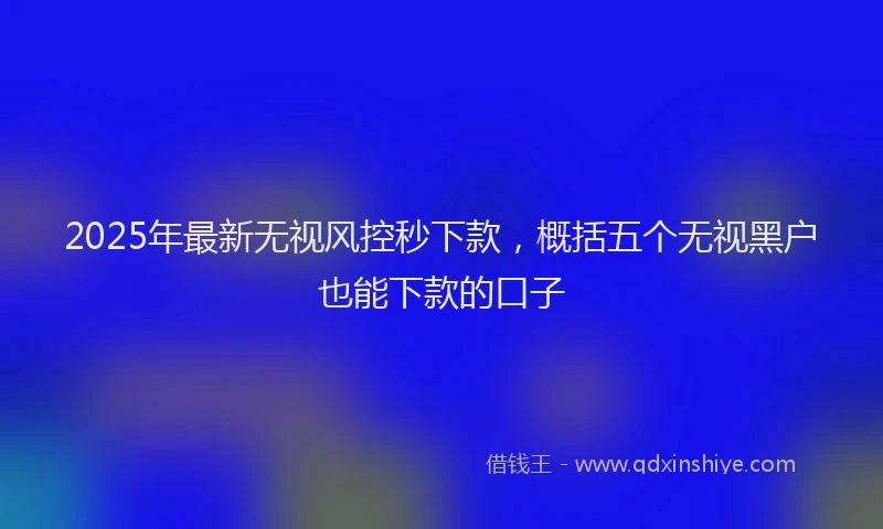 2025年最新无视风控秒下款，概括五个无视黑户也能下款的口子