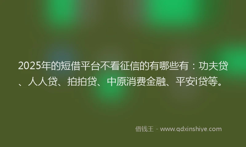 2025年的短借平台不看征信的有哪些有：功夫贷、人人贷、拍拍贷、中原消费金融、平安i贷等。
