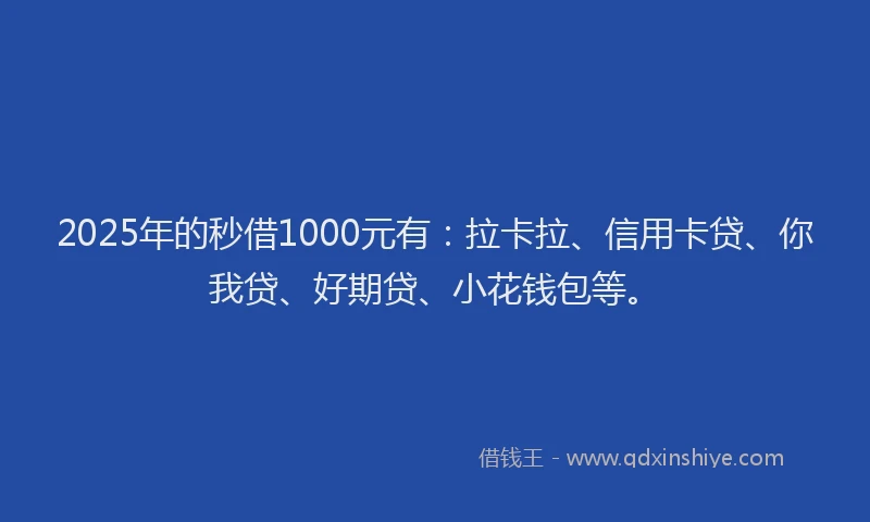 2025年的秒借1000元有:拉卡拉、信用卡贷、你我贷、好期贷、小花钱包等。