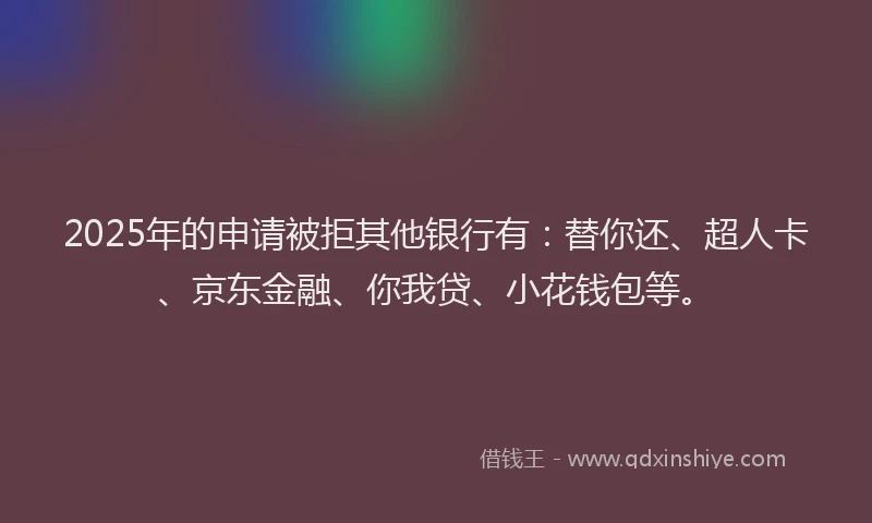 2025年的申请被拒其他银行有：替你还、超人卡、京东金融、你我贷、小花钱包等。