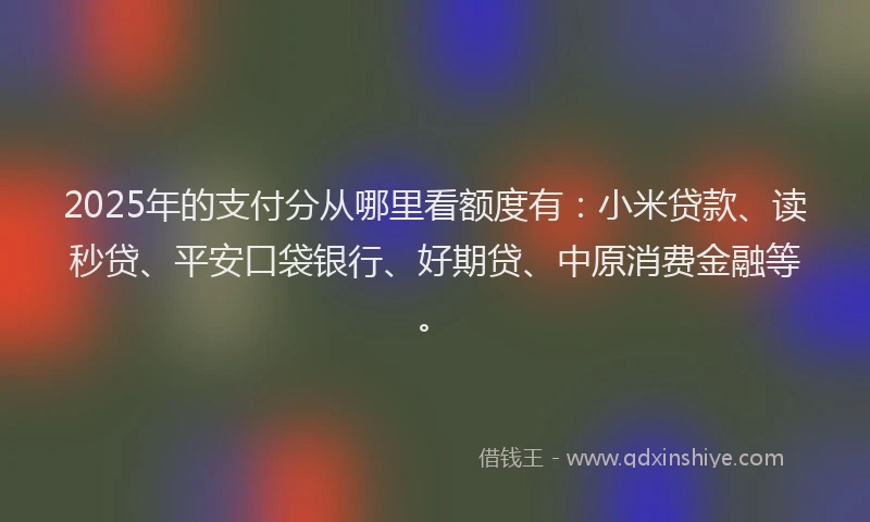 2025年的支付分从哪里看额度有：小米贷款、读秒贷、平安口袋银行、好期贷、中原消费金融等。