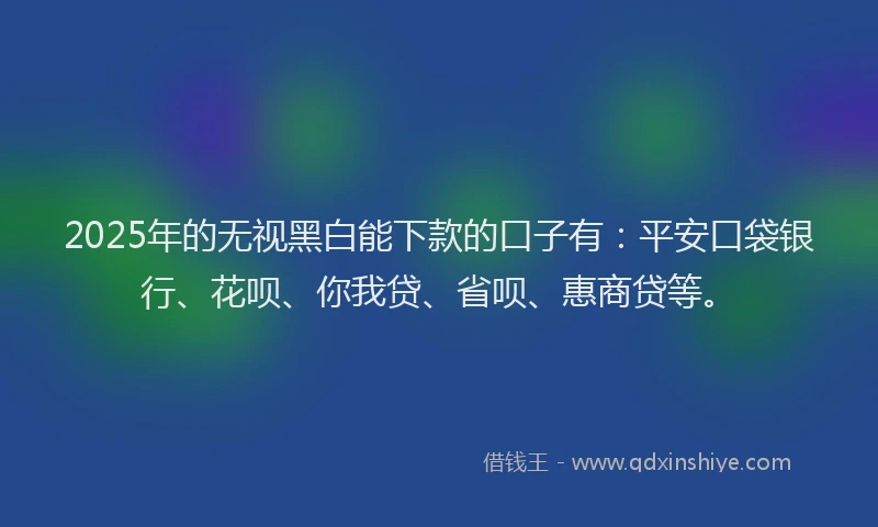 2025年的无视黑白能下款的口子有：平安口袋银行、花呗、你我贷、省呗、惠商贷等。