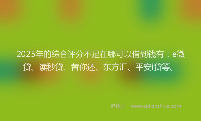 2025年的综合评分不足在哪可以借到钱有：e微贷、读秒贷、替你还、东方汇、平安i贷等。