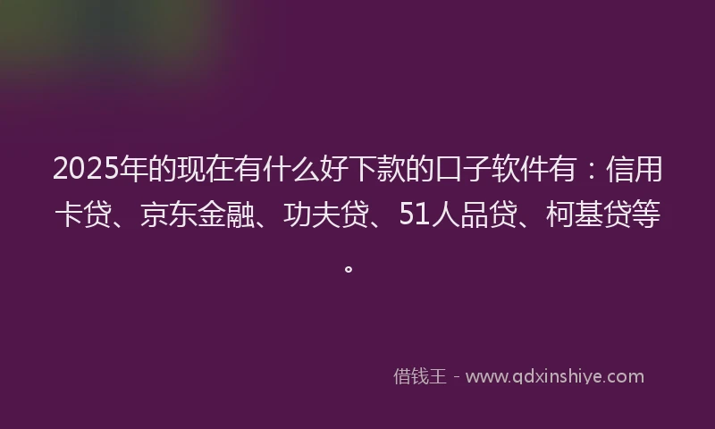 2025年的现在有什么好下款的口子软件有：信用卡贷、京东金融、功夫贷、51人品贷、柯基贷等。