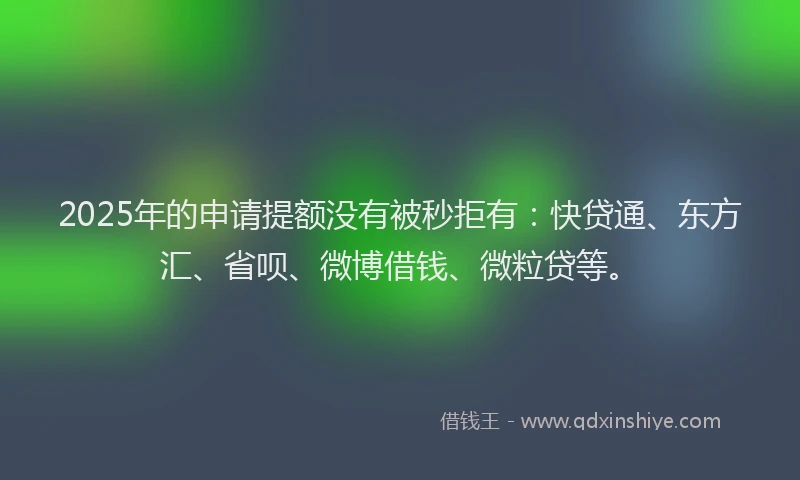 2025年的申请提额没有被秒拒有：快贷通、东方汇、省呗、微博借钱、微粒贷等。