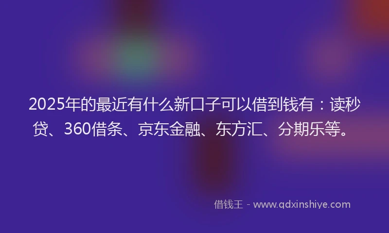 2025年的最近有什么新口子可以借到钱有：读秒贷、360借条、京东金融、东方汇、分期乐等。
