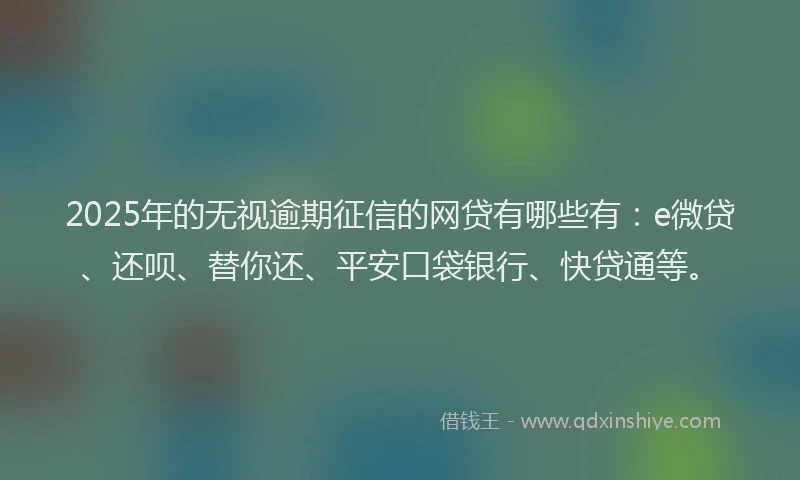 2025年的无视逾期征信的网贷有哪些有：e微贷、还呗、替你还、平安口袋银行、快贷通等。