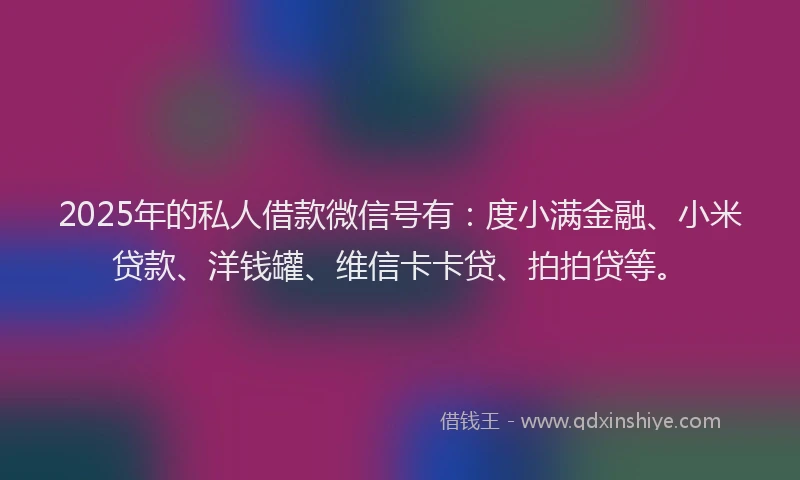 2025年的私人借款微信号有：度小满金融、小米贷款、洋钱罐、维信卡卡贷、拍拍贷等。